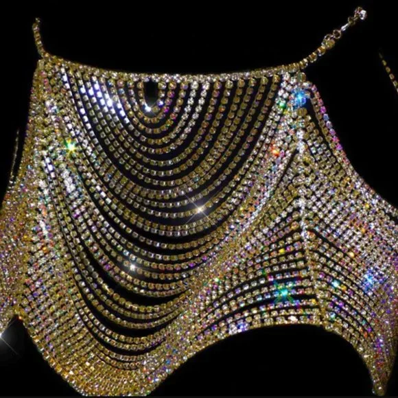 Rhinestone Lingerie Shoulder Chain Dress Bra for Women Set Bikini Jewelry Thong - Picture 8 of 10